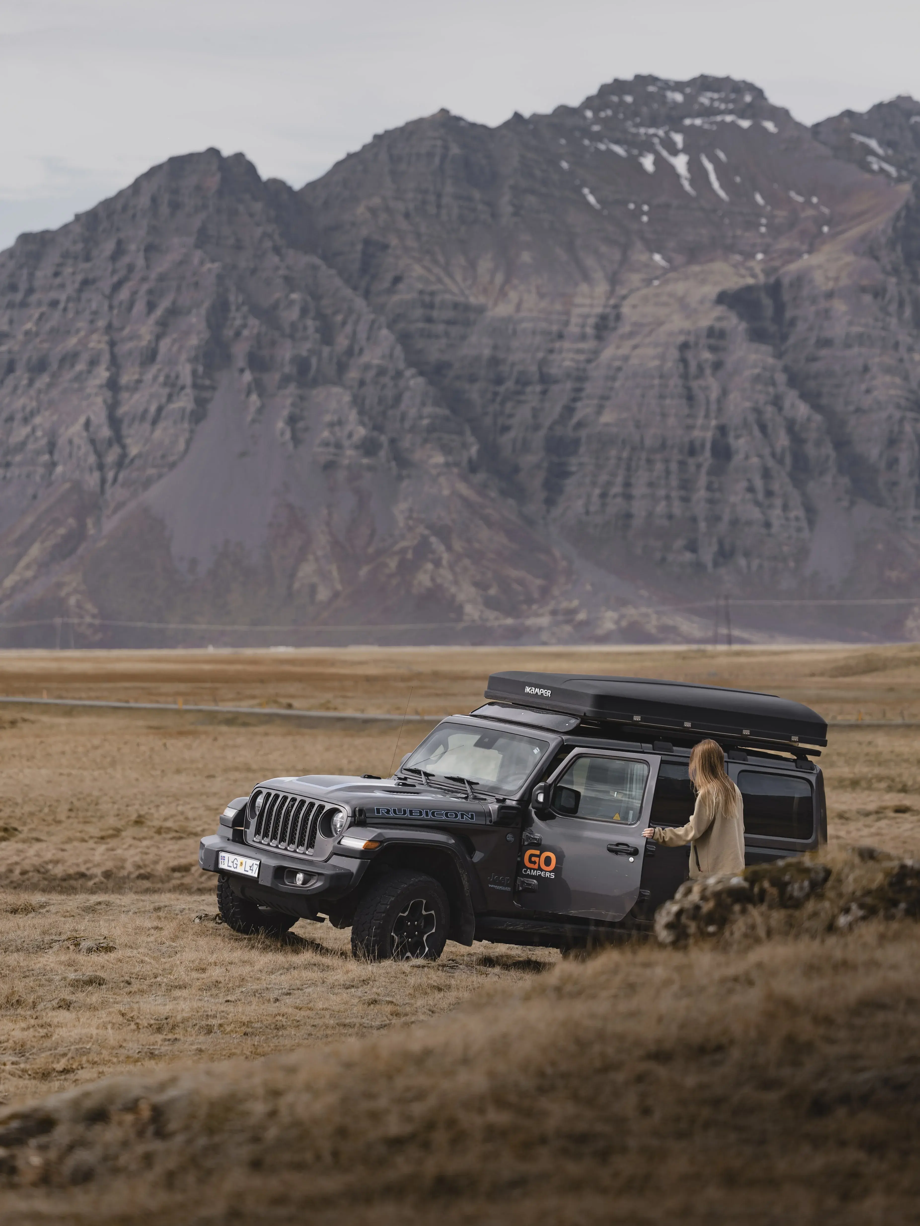 Timeea with a Jeep in Iceland